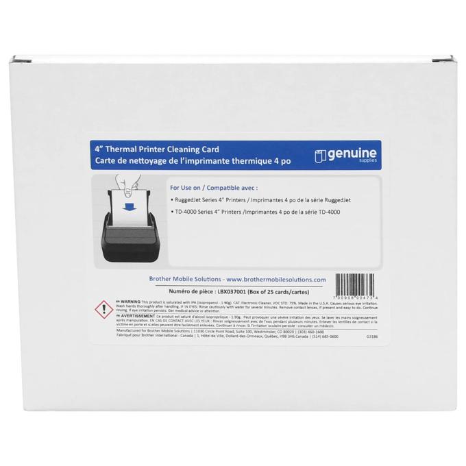Brother 4-inch thermal printer cleaning card box for RuggedJet and TD-4000 series printers