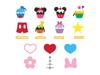 Elementos de diseño coloridos con temática de fiesta incluyendo cupcakes, corazones y estrellas