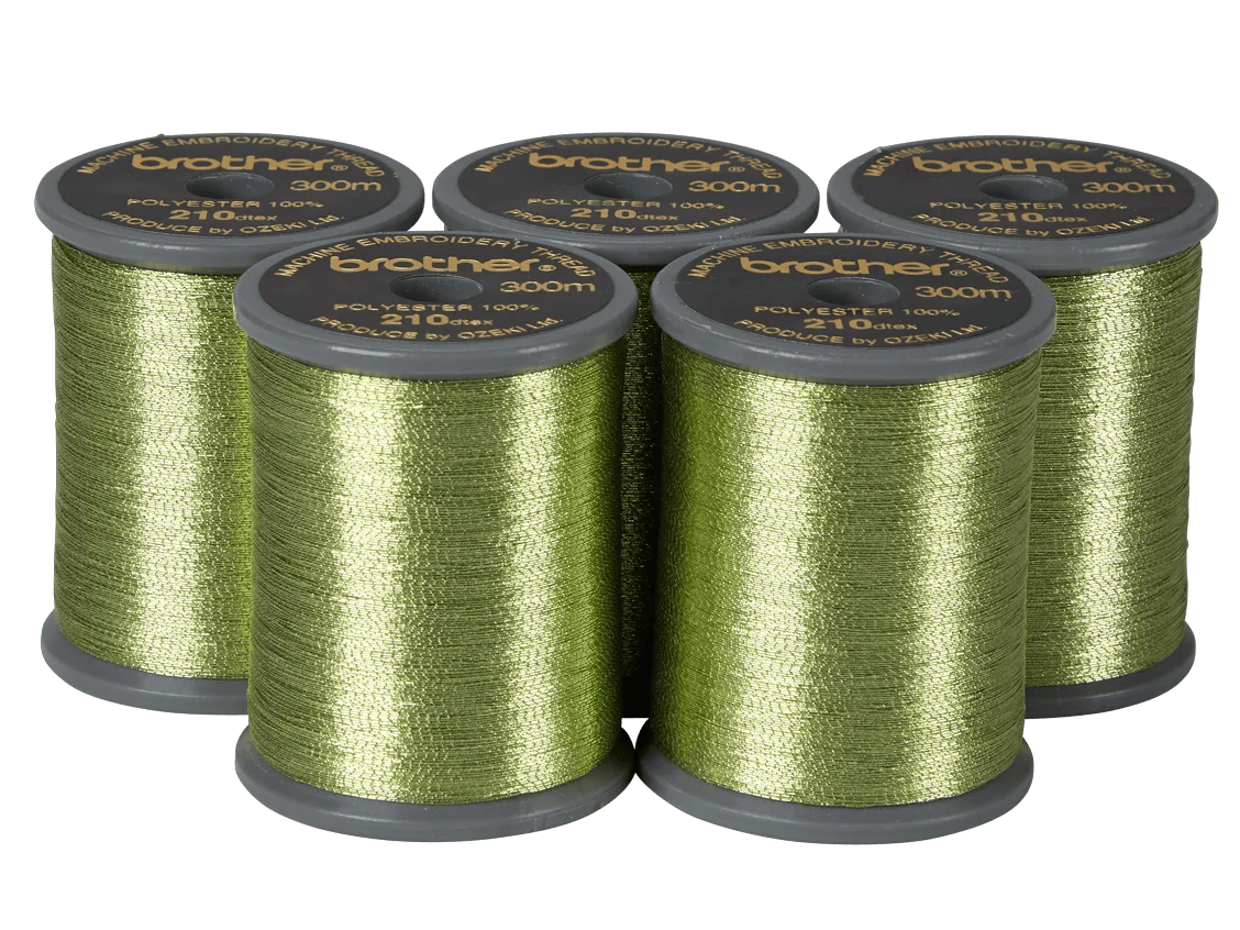 Brother olive green polyester embroidery thread spools, 300m, 100% polyester