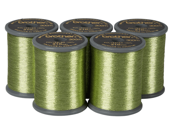 Brother olive green polyester embroidery thread spools, 300m, 100% polyester