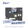 Brother P-touch TZe laminated label tape cartridge in pastel blue with sample labels