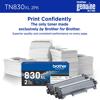 Brother TN830XL high-yield toner cartridge 2-pack with stacked printed pages