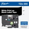 Cartucho de cinta de etiquetas laminadas Brother TZe-355 con impresión blanca sobre negro, ancho de 1 pulgada