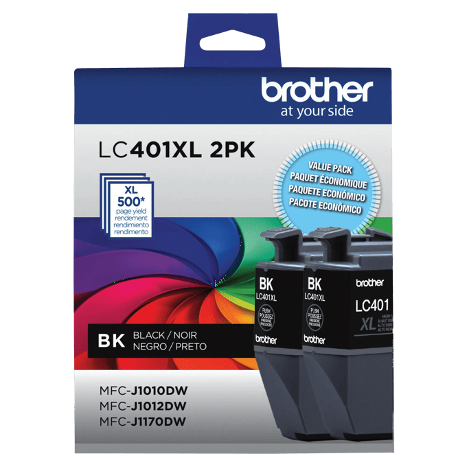 Brother LC401XL 2-pack high-yield black ink cartridges for wireless inkjet printers