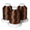 Three spools of brown Brother embroidery thread on white bases