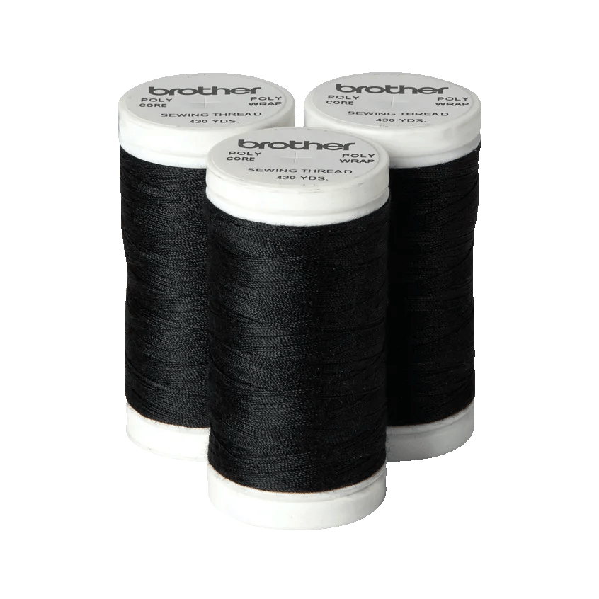 Brother black poly wrap sewing thread spools, 430 yards each