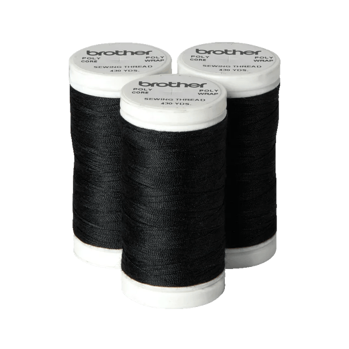 Brother black poly wrap sewing thread spools, 430 yards each