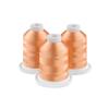 Three spools of mellow melon embroidery thread on white bases