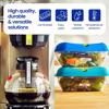 Brother laminated label tape on coffee pot and food containers showing water-resistant durability