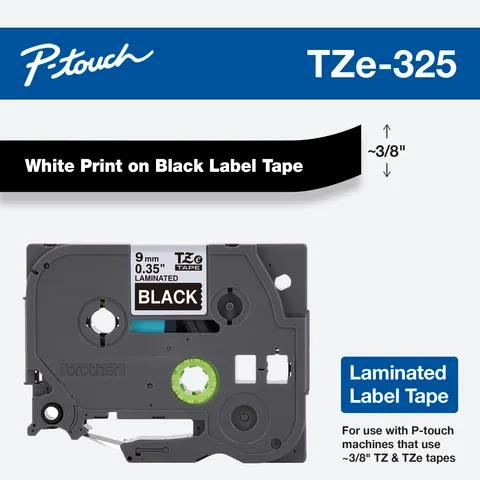 Cartucho de cinta para etiquetas laminadas Brother TZe-325 con texto blanco sobre negro