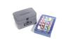 Gray embroidery thread storage case with 24 colorful spools in organized box
