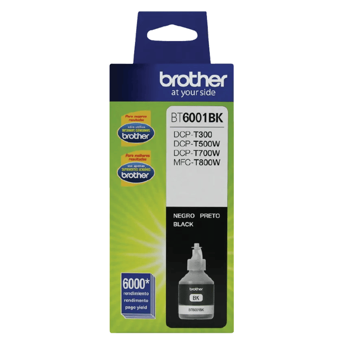 Botella de tinta negra Brother BT6001BK para impresoras DCP y MFC con rendimiento de 6000 páginas