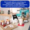Brother wireless label printer on counter with printed product labels for small business