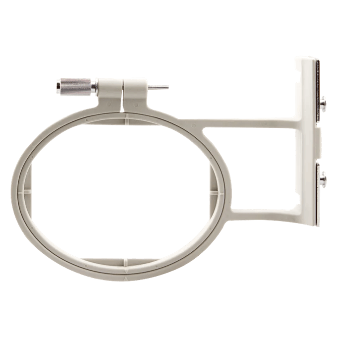 Brother embroidery hoop with adjustable frame and measurement guide for precise fabric positioning