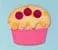 Pink cupcake with red frosting and colorful sprinkles on blue background