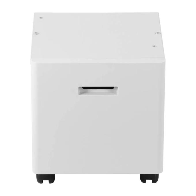 Brother printer cabinet with wheels and paper storage slot in white