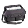 Brother sewing machine in gray carrying tote bag with shoulder strap and storage pockets