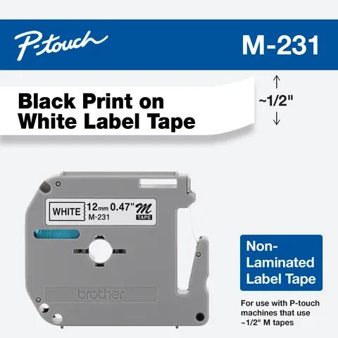 Brother P-touch M-231 non-laminated label tape cartridge with black text on white background