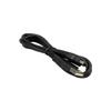 Black USB cable with standard connectors coiled on white background