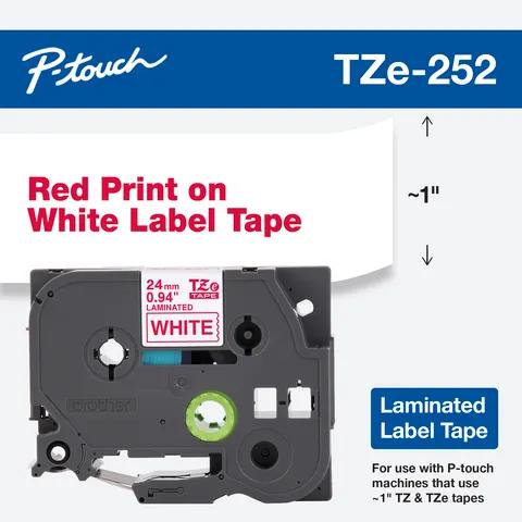 Cartucho de cinta de etiquetas laminadas Brother TZe-252 con texto rojo sobre blanco, 1 pulgada