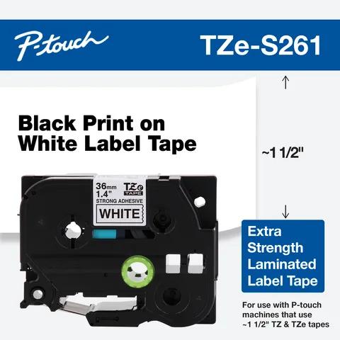 Cinta de etiquetas laminada extra resistente Brother TZe-S261, negro sobre blanco, 36mm