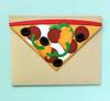 Colorful pizza slice craft made with paper, featuring pepperoni, olives, and vegetables