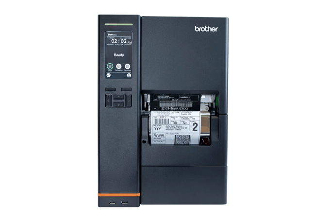 Brother TJ-4522TN industrial label printer with touchscreen and open media compartment
