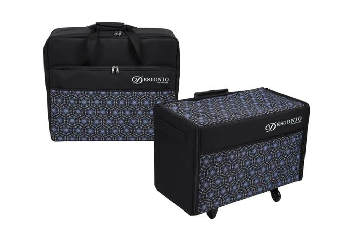 Brother Designio luggage set with geometric pattern in black and blue