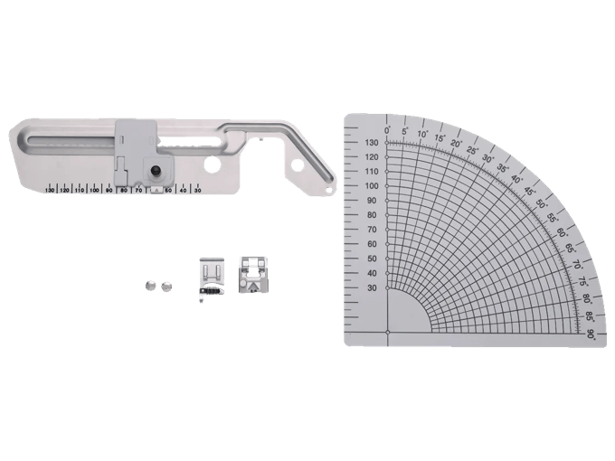 Sewing machine circular attachment with protractor guide and mounting hardware