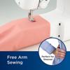 Brother sewing machine with free-arm feature stitching pink fabric for sleeves