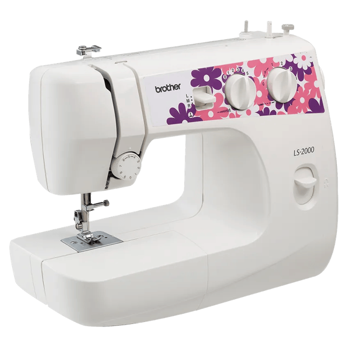 Brother LS-2000 sewing machine with floral design panel, right side view