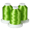Three green embroidery thread spools on white bases for Brother sewing machines