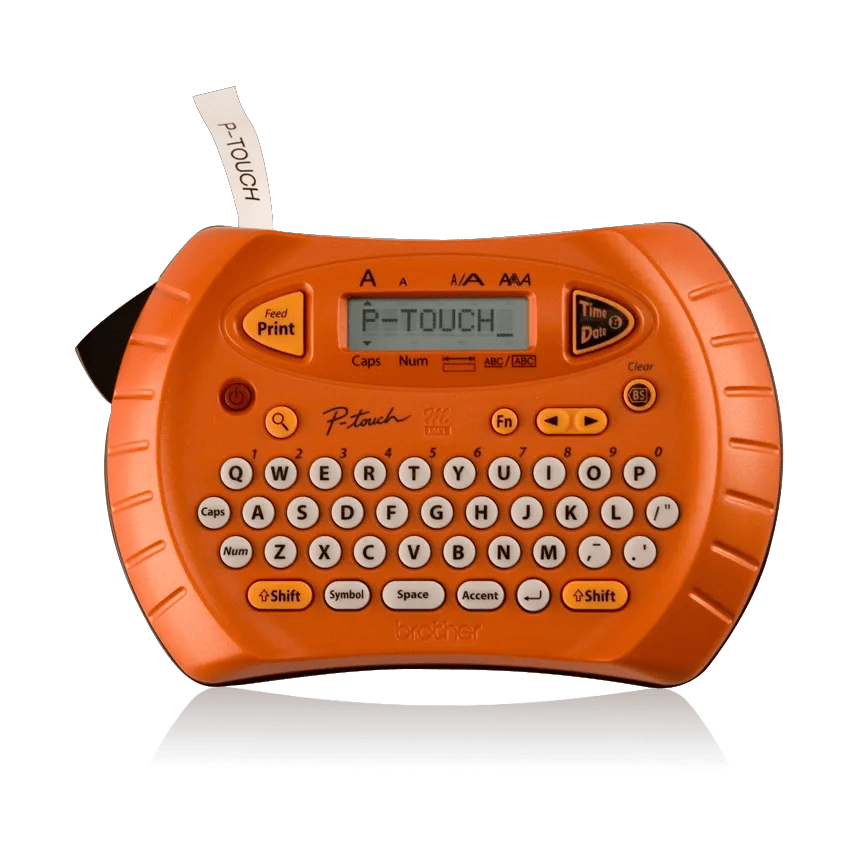 Brother P-touch handheld label maker with QWERTY keyboard and digital screen