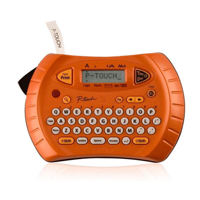 Brother P-touch handheld label maker with QWERTY keyboard and digital screen