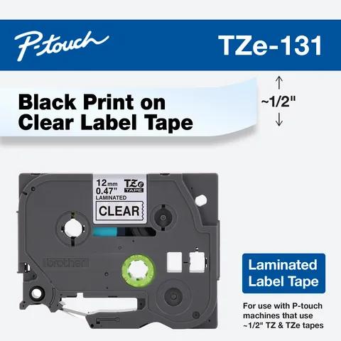 Brother TZe-131 laminated label tape cartridge with black print on clear background