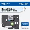 Brother TZe-131 laminated label tape cartridge with black print on clear background