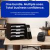 Brother label printer with organized file tray on office desk for business organization