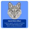 Embroidered wolf design showcasing Brother hand stitch effect on satin fabric
