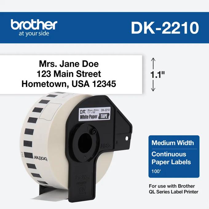 Brother DK-2210 continuous paper label roll, 1.1 inches wide, 100 feet long