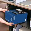 Hands placing Brother TN-433 high-yield toner cartridge box into desk drawer for storage