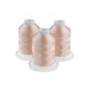 Three spools of soft opal embroidery thread on white bases