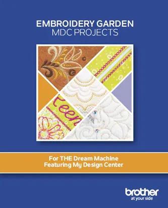 Brother embroidery design project book featuring colorful floral and decorative patterns