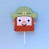 Leprechaun cake pop with green hat and orange beard on white stick