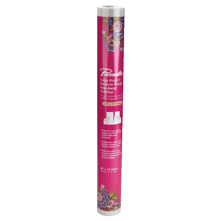 Pacesetter tear-away stabilizer roll in pink packaging with floral design