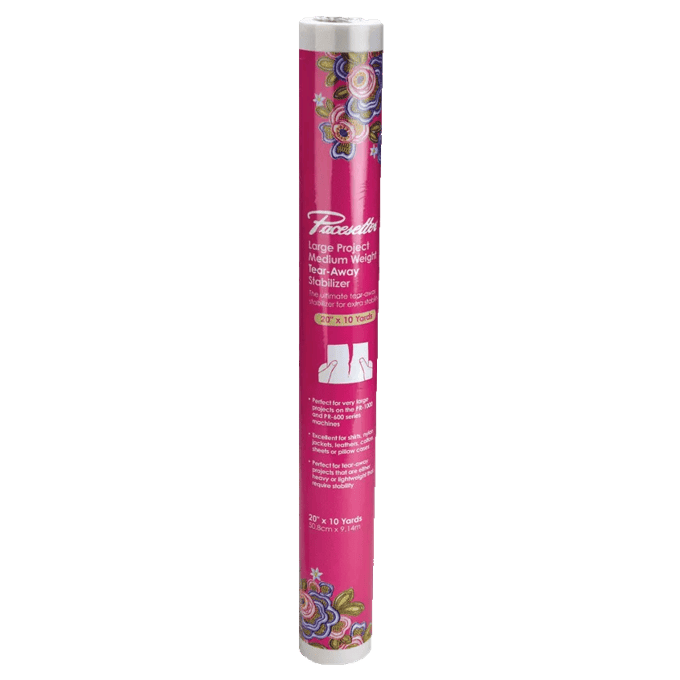 Pacesetter tear-away stabilizer roll in pink packaging with floral design