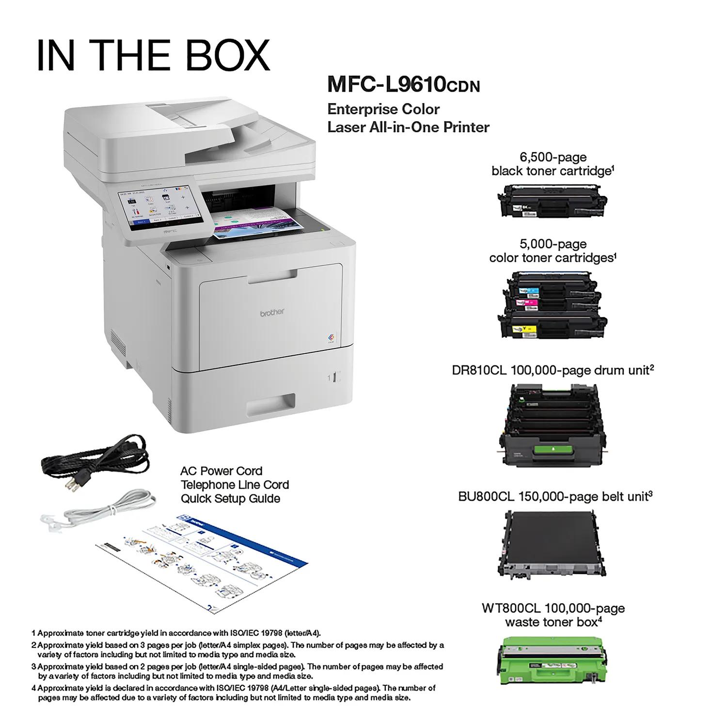 Brother MFC-L9610CDN color laser all-in-one printer with included accessories and toner cartridges