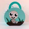 Teal gift bag with worm character craft decoration and handle