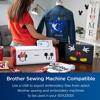 Brother SDX230Di sewing machine with Disney embroidery designs on denim jacket and laptop case