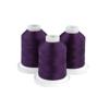 Three purple embroidery thread spools on white bases