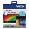 Brother LC406 3-pack color ink cartridges with 1500-page yield in cyan, magenta, and yellow